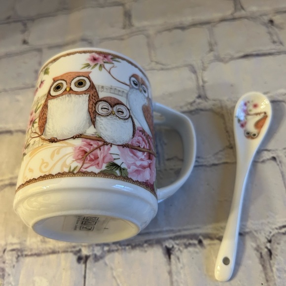 SUMMER RIVER OWLS IN A TREE CERAMIC COFFEE CUP WITH SPOON - Picture 6 of 8